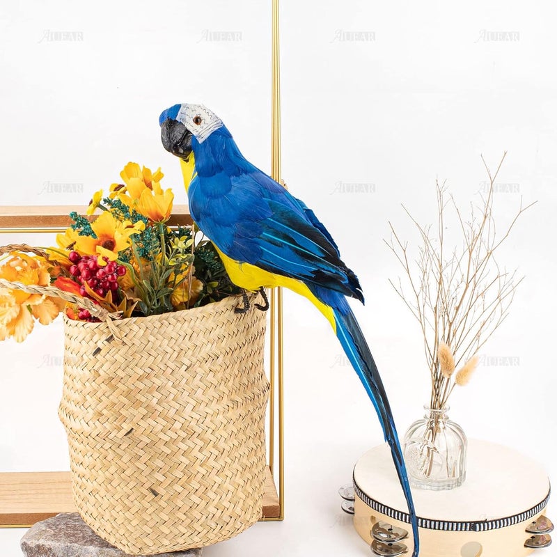 AUEAR, 17.7 Inch Blue Artificial Birds Realistic Big Parrot with Lifelike Feathered Decor Ornament Model for Decoration Craft - Image 1