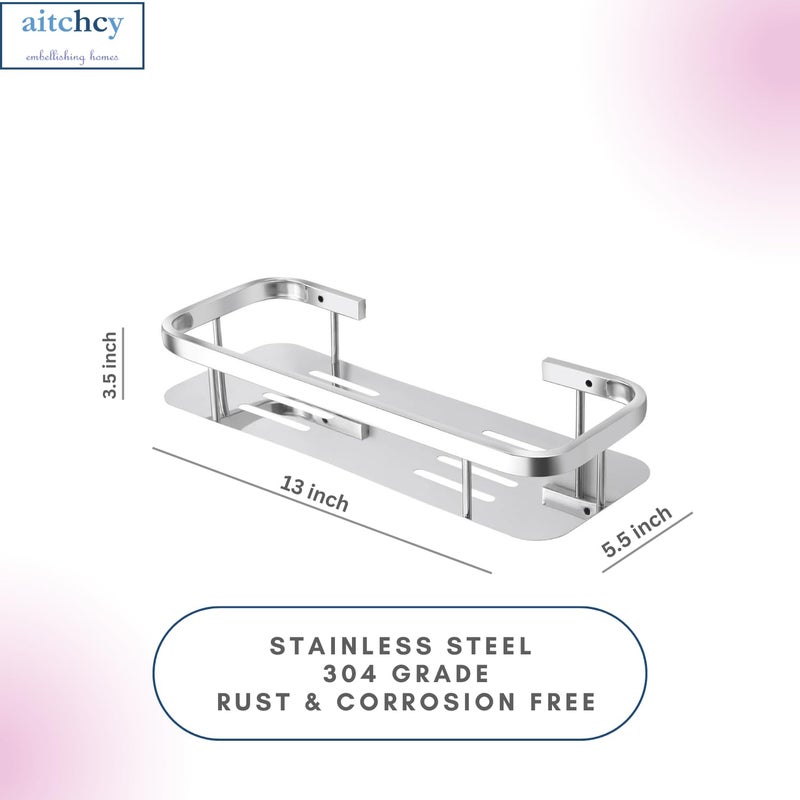 aitchcy Stainless Steel 304 Grade Bathroom Shelf, Kitchen Shelf, Bathroom Shelf and Rack, Multipurpose Shelf, Bathroom Accessories (Pack of 2) Rectangular Shelf for Bathroom & Kitchen - Image 3