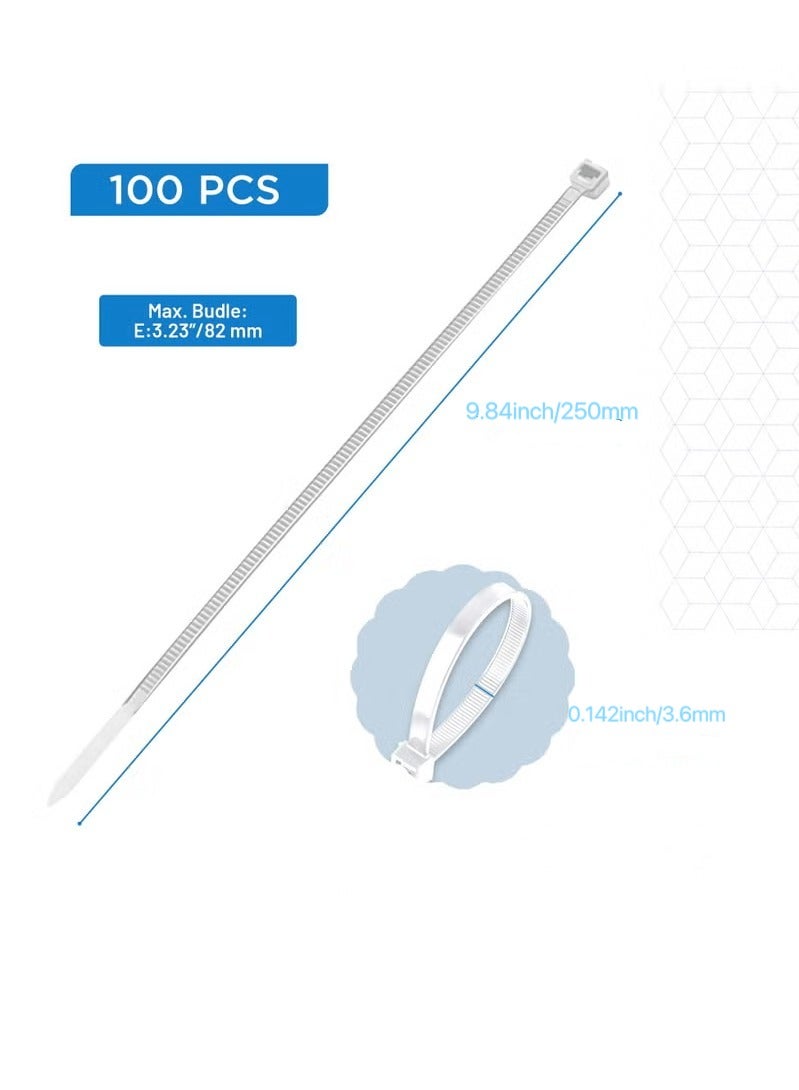 Self-Locking Nylon Cable Ties – 250 mm, 100 PCS – UV Resistant Heat Resistant Zip Ties For Indoor and Outdoor(White)  - Image 3