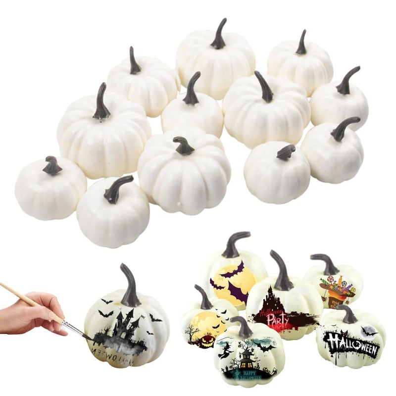 LOVEINUSA Artificial Pumpkins 12PCS White Fake Pumpkins Fall Harvest Pumpkins Faux White Pumpkins for Halloween Thanksgiving Decorations