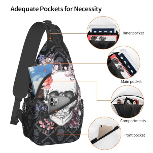 Betyiwling Skull Sling Backpack Unisex Crossbody Chest Bag Shoulder Chest Bag For Women Men Hiking Travel - Image 4