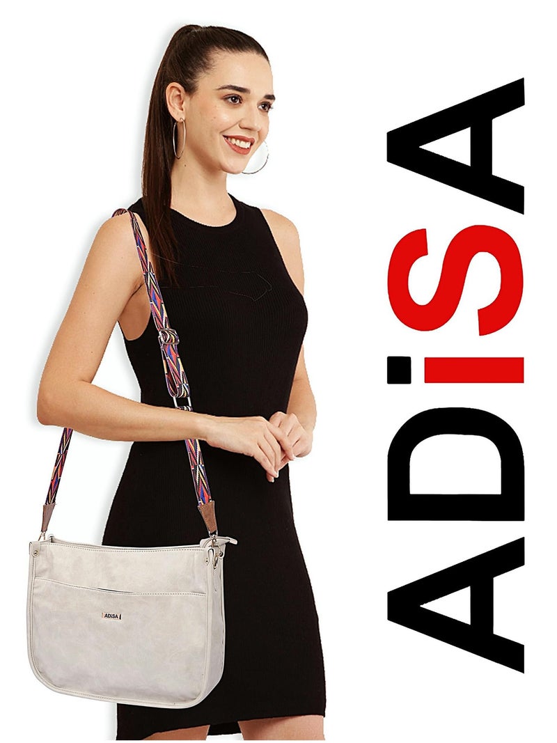 ADISA trendy hobo shoulder handbag for women and girls with crossbody sling belt (AD4082-CRE) - Image 5