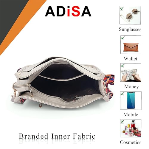 ADISA trendy hobo shoulder handbag for women and girls with crossbody sling belt (AD4082-CRE) - Image 4