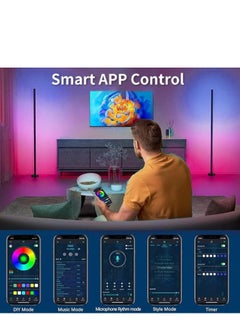 ماركة غير محددة 2 قطعة مصباح أرضي LED ذكي، 47 بوصة أوضاع عكس الضوء RGB مصباح زاوية متغير اللون مع جهاز التحكم عن بعد والتحكم في التطبيق، 16 مليون لون، مزامنة الموسيقى، مصباح قائم قابل للفصل لغرفة المعيشة وغرفة النوم والألعاب باللون الأسود 12x10x5  - Image 2