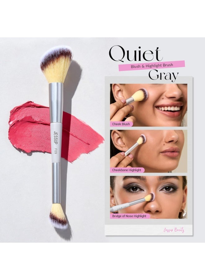 Jessup Face Makeup Brush Set 3pcs Double Sided Makeup Brushes for Foundation Contour Blush Highlight Concealer, Cruelty Free Cosmetic Tools Quiet Gray T521 - Image 3