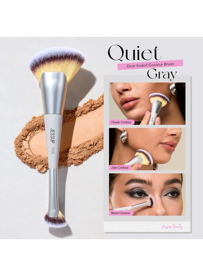 Jessup Face Makeup Brush Set 3pcs Double Sided Makeup Brushes for Foundation Contour Blush Highlight Concealer, Cruelty Free Cosmetic Tools Quiet Gray T521 - Image 4