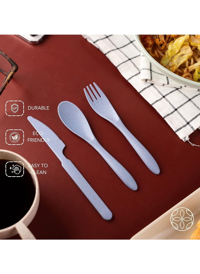 IRIDA NATURALS - Wheat Straw Cutlery Set - Set of 4 Portable Fork and Spoon Set with Travel Case & Spoon Box for School | Unbreakable, Reusable, Light Weight, EcoFriendly & Dishwasher Safe - Pink Plush - Image 1