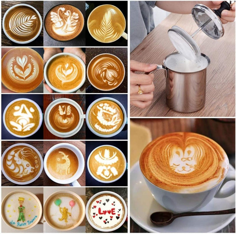 Bitnex Premium Stainless Steel Milk FrotherCoffee Frother Blender400ml Manual Coffee Frother Cappuccino Foam Maker for Hot and Cold Coffee Milk Beverages with DoubleMesh Aerator Handle and Lid - Image 4