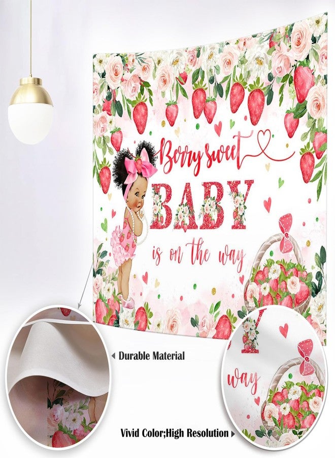 Mocsicka Strawberry Baby Shower Backdrop Berry Sweet Baby is on The Way Party Decorations Pink Flower Strawberry for Girls Baby Shower Photography Background (Red, 7x5ft(82''x60'')) - Image 3