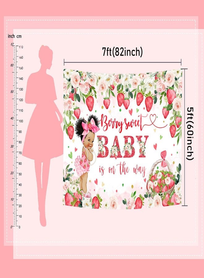 Mocsicka Strawberry Baby Shower Backdrop Berry Sweet Baby is on The Way Party Decorations Pink Flower Strawberry for Girls Baby Shower Photography Background (Red, 7x5ft(82''x60'')) - Image 4