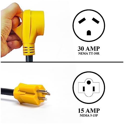 CAMPELIFY RV Camper Cord Adapter 15A Male to 30A Female 12inch Power Connector (CR1530) - Image 2