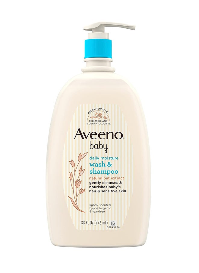 Aveeno Baby - Aveeno Baby Daily Moisture Gentle Bath Wash & Shampoo with Natural Oat Extract, Hypoallergenic, Tear-Free & Paraben-Free Formula For Sensitive Hair & Skin, Lightly Scented, 33 fl. Oz - Image 1