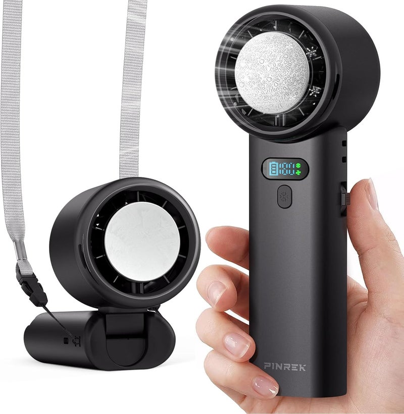 PINREK 5200mAh Portable Handheld 13000 RPM Powerful Small Cooling Fan-Black | Speed(1-100) Adjustable Turbo USB Rechargeable Foldable Neck & Desk Mini Fan For Women Men Travel/Camping/Outdoor - Image 1