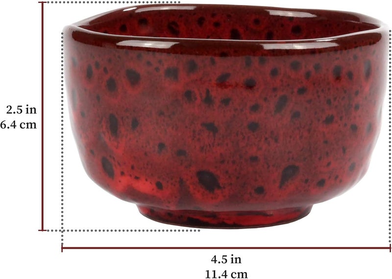 BambooMN Matcha Traditional Tea Bowl, Deep Red with Black, 1 Piece - Image 3