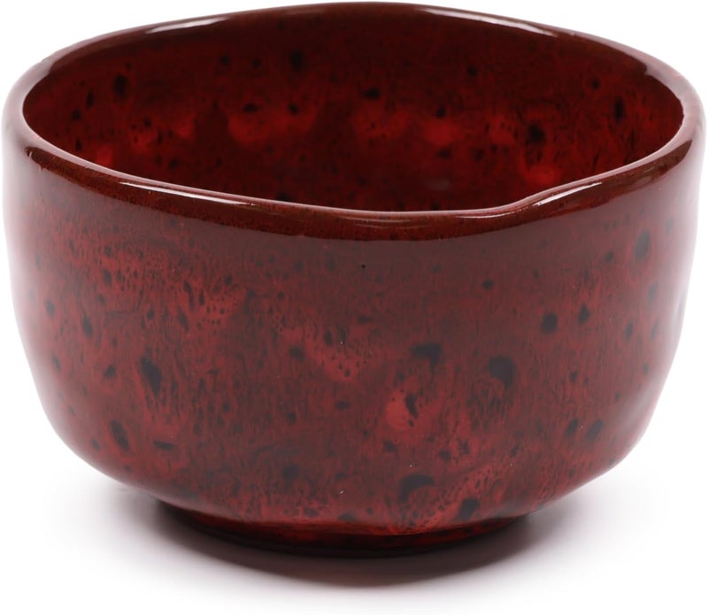 BambooMN Matcha Traditional Tea Bowl, Deep Red with Black, 1 Piece - Image 1