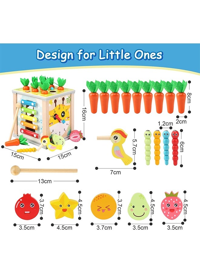 JCB CHIC 6 في 1 مكعب أنشطة خشبي للأطفال الصغار، مكعب المهارات الحركية مكعب أنشطة خشبي لعبة مونتيسوري للأطفال، ألعاب تعليمية تعليمية ألعاب خشبية للأطفال من عمر سنة فما فوق - Image 4