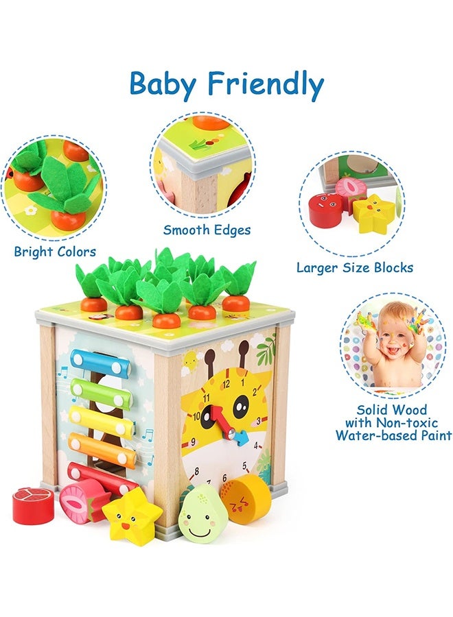 JCB CHIC 6 في 1 مكعب أنشطة خشبي للأطفال الصغار، مكعب المهارات الحركية مكعب أنشطة خشبي لعبة مونتيسوري للأطفال، ألعاب تعليمية تعليمية ألعاب خشبية للأطفال من عمر سنة فما فوق - Image 3