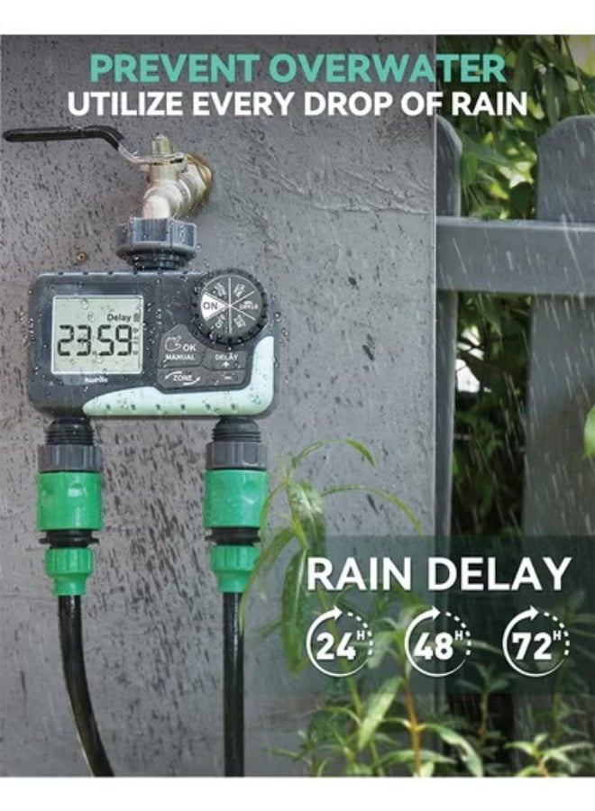 مؤقت ريّ RAINPOINT لخرطوم الحديقة - مؤقت رشاش لمنطقتين مع تأخير المطر/الري اليدوي/التحكم الآلي في الري - مؤقت حنفية قابل للبرمجة لساحة الحديقة - Image 5