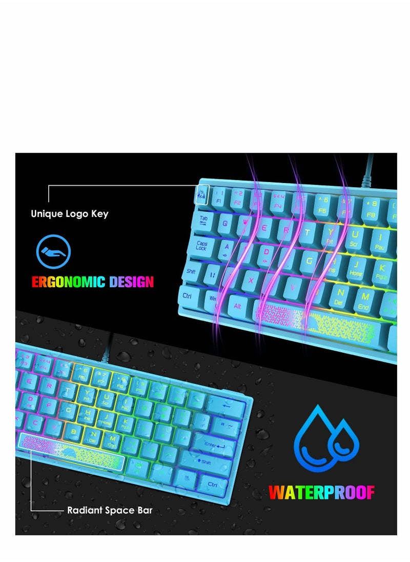 Generic - 60% Gaming Keyboard, Mini Portable Rainbow RGB Backlight Compact Ergonomic 62-Key Layout 19-Key Anti-Ghosting Mechanical Feel Waterproof USB Wired for PC Mac Windows Gaming Laptop Typist (Blue) - Image 1