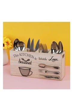 Y&D Wooden Silverware Holder 4 Compartments Kitchen Utensil Holder for Countertop,Rustic Spoon Tools Storage Caddy Decoroon Decor  - Image 1