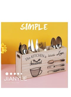 Y&D Wooden Silverware Holder 4 Compartments Kitchen Utensil Holder for Countertop,Rustic Spoon Tools Storage Caddy Decoroon Decor  - Image 2