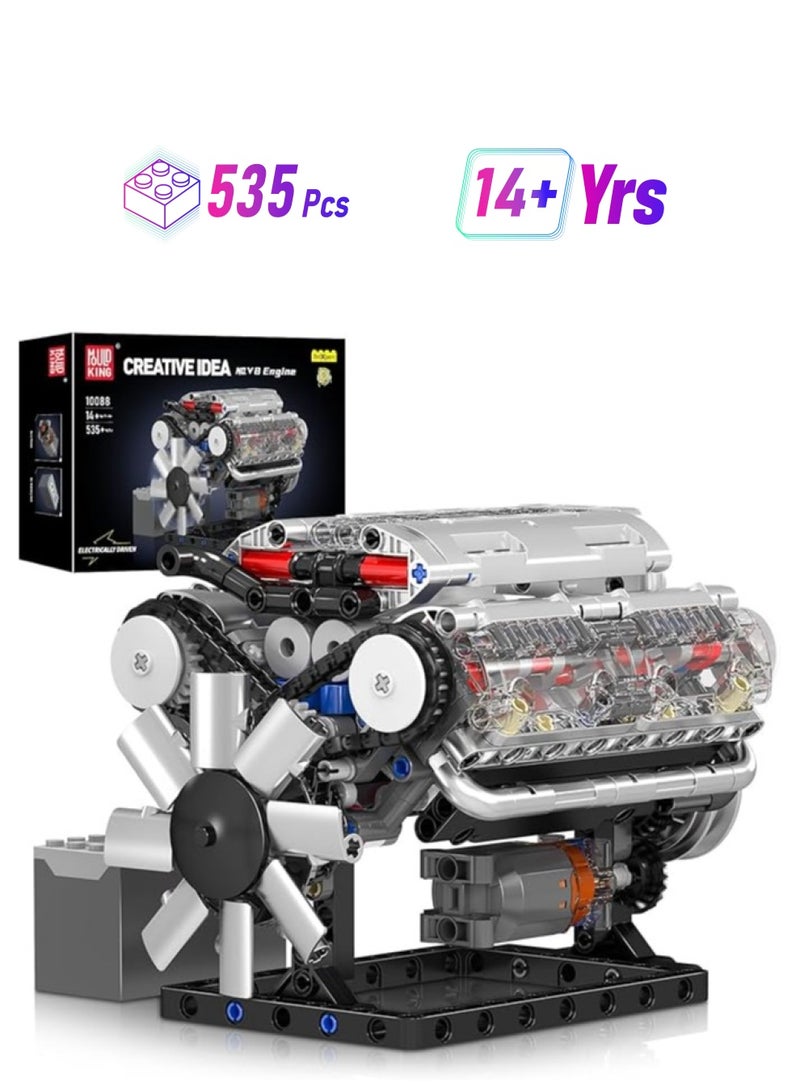YU XING 10088 V8 Engine Model Building Kit 535 PCS DIY Working Mini Engine Construction Toy STEM Educational Project For Adults Kids Boys Girls Mechanical Engineering Blocks - Image 1