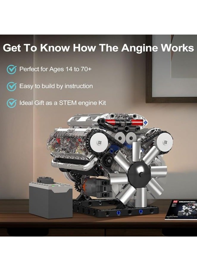 YU XING 10088 V8 Engine Model Building Kit 535 PCS DIY Working Mini Engine Construction Toy STEM Educational Project For Adults Kids Boys Girls Mechanical Engineering Blocks - Image 2