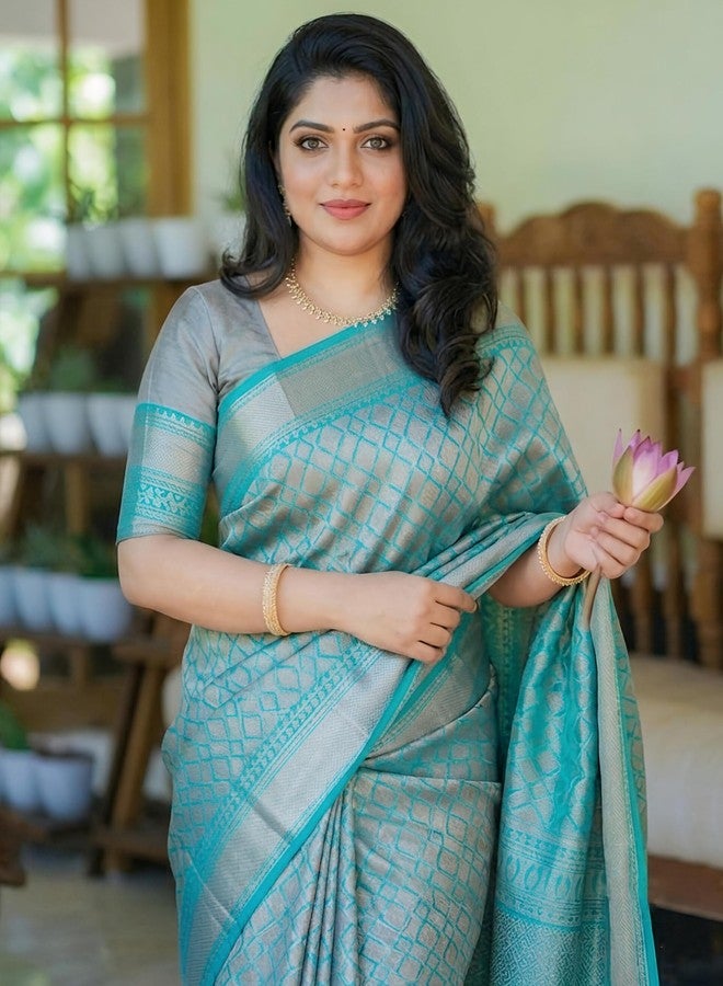 Yashika Women's Banarsi Art Silk Rama Saree with Blouse Piece for Traditional Ethnic Wear Sari-(AZ-YS-OG1-GAJRA RAMA) - Image 3