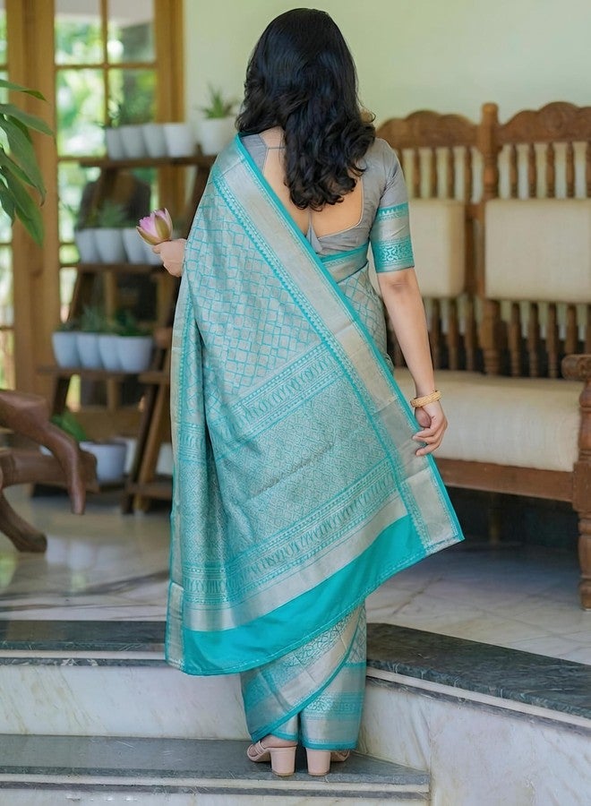 Yashika Women's Banarsi Art Silk Rama Saree with Blouse Piece for Traditional Ethnic Wear Sari-(AZ-YS-OG1-GAJRA RAMA) - Image 4