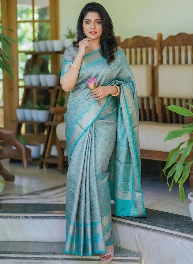 Yashika Women's Banarsi Art Silk Rama Saree with Blouse Piece for Traditional Ethnic Wear Sari-(AZ-YS-OG1-GAJRA RAMA) - Image 1