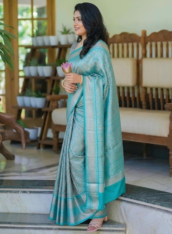 Yashika Women's Banarsi Art Silk Rama Saree with Blouse Piece for Traditional Ethnic Wear Sari-(AZ-YS-OG1-GAJRA RAMA) - Image 5