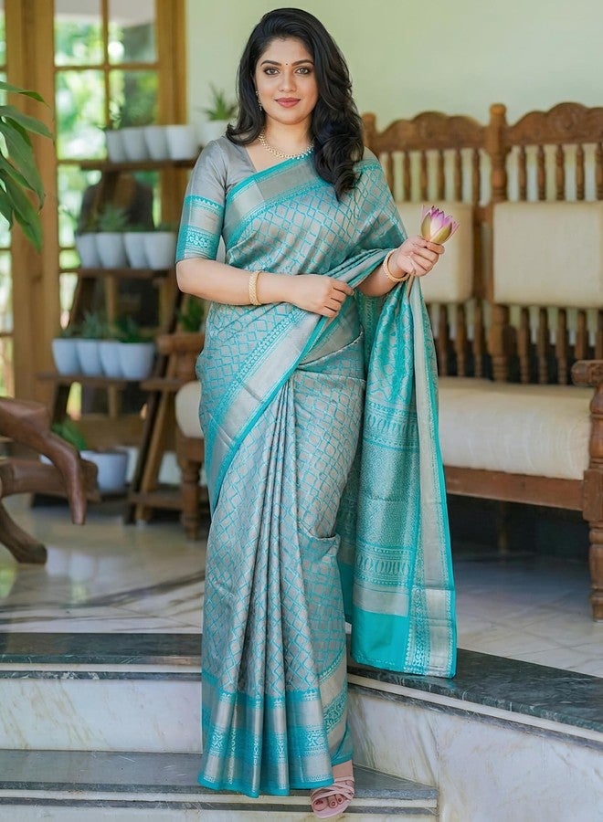 Yashika Women's Banarsi Art Silk Rama Saree with Blouse Piece for Traditional Ethnic Wear Sari-(AZ-YS-OG1-GAJRA RAMA) - Image 2