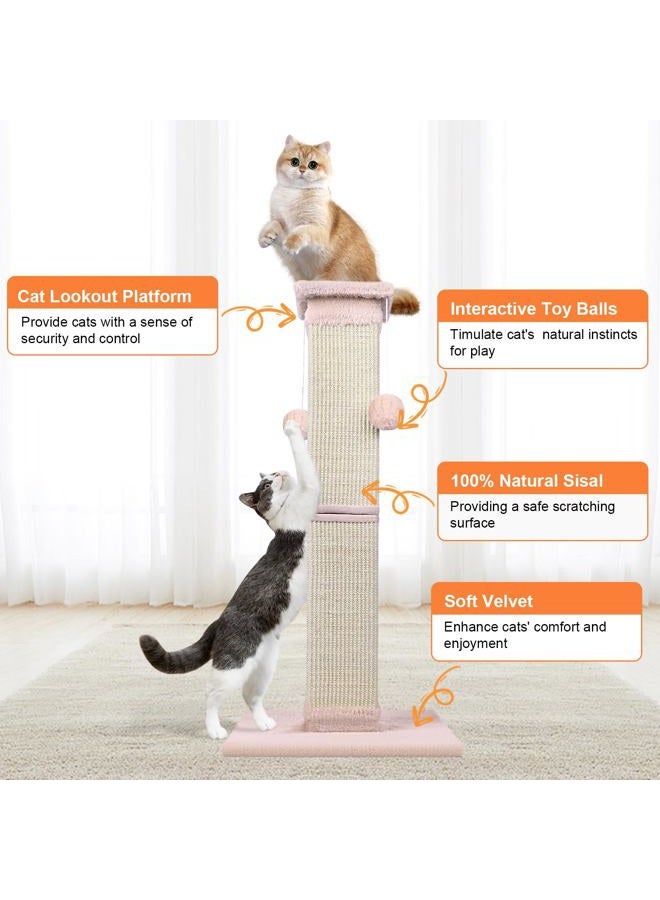 SOCATER Cat Scratching Post 33 Inch Nature Sisal Cat Scratch Post for Indoor Cats, Large Cat Scratcher Protect Your Furniture Pink - Image 4