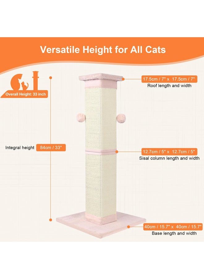 SOCATER Cat Scratching Post 33 Inch Nature Sisal Cat Scratch Post for Indoor Cats, Large Cat Scratcher Protect Your Furniture Pink - Image 2
