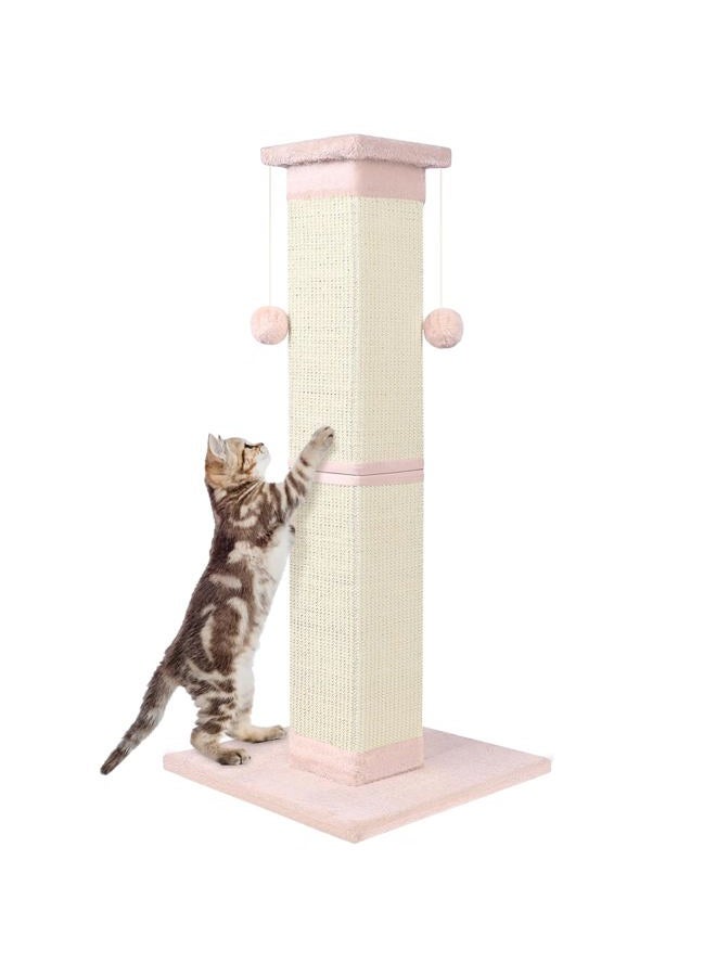 SOCATER Cat Scratching Post 33 Inch Nature Sisal Cat Scratch Post for Indoor Cats, Large Cat Scratcher Protect Your Furniture Pink - Image 1