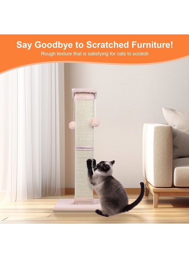SOCATER Cat Scratching Post 33 Inch Nature Sisal Cat Scratch Post for Indoor Cats, Large Cat Scratcher Protect Your Furniture Pink - Image 3