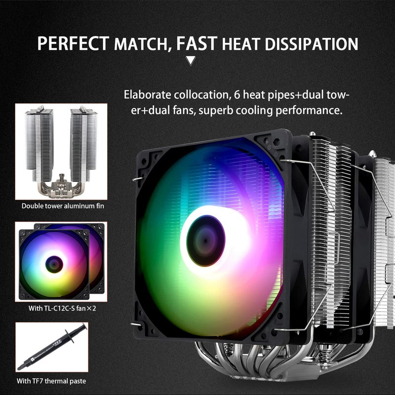 Thermalright Peerless Assassin 120 SE ARGB CPU Air Cooler, 6 Heat Pipes CPU Cooler, Dual 120mm TL-C12C-S PWM Fan, Aluminium Heatsink Cover, AGHP Technology, for AMD AM4/AM5 Intel 1700/115X/1200/1851 - Image 5