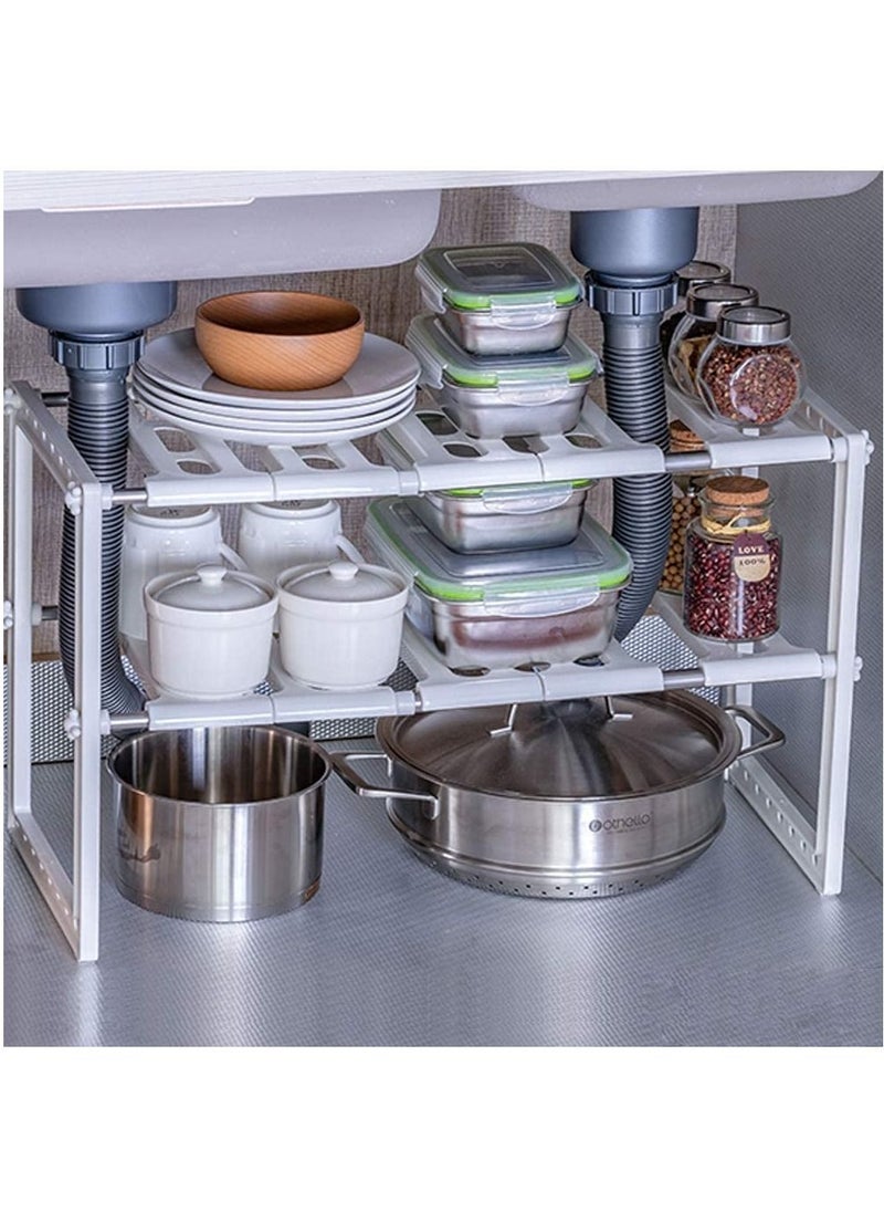 Generic - 2 Tiers Expandable Kitchen Organizer, Multi-Functional Shelf Cabinet, Expandable Space Saving Rack - Image 1