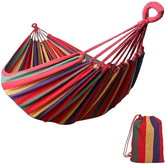 Besillia Besillia Hammock 280 x 150 cm Large Hanging Lounger Cotton 2 People XXL Double Hammock Load Capacity up to 150 kg Portable with Carry Bag for Patio Yard Garden Red  - Image 1