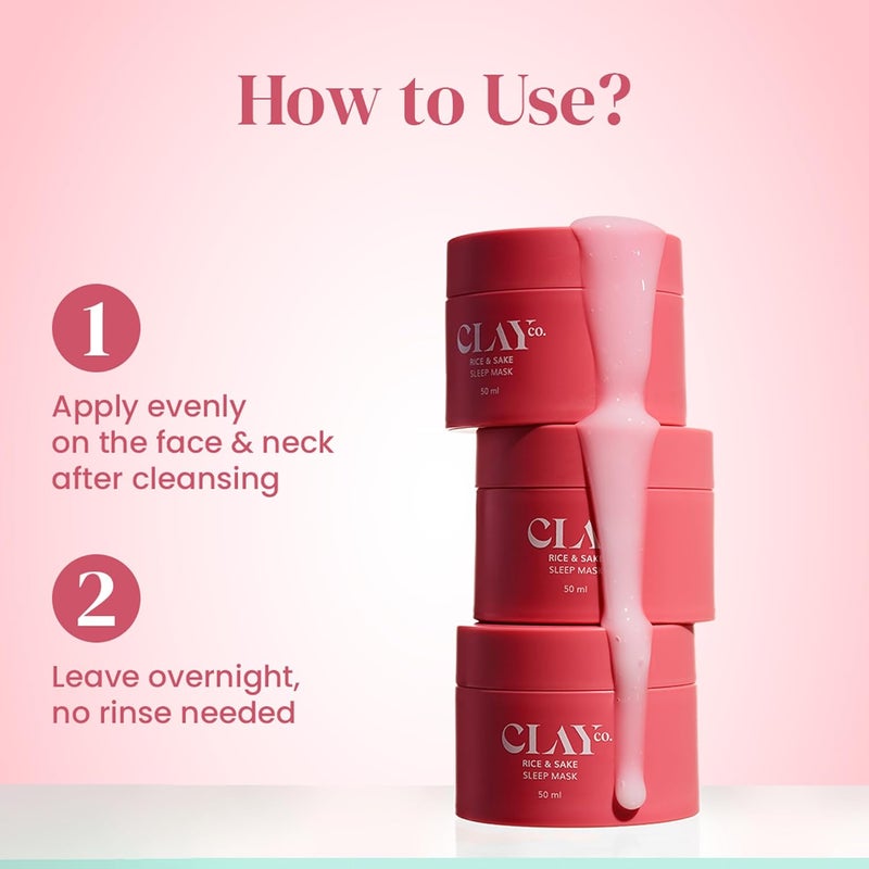 Clayco Hydrating Rice  Sake Sleep Mask 50 ML  Clay Face Mask for Glowing Skin  Japanese Skincare Collagen Mask  SulfateFree Vegan Night Cream For Women  Best Skin Care Product For Glass Skin - Image 5