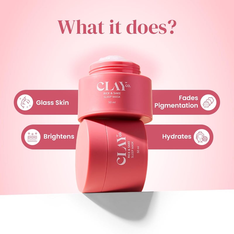 Clayco Hydrating Rice  Sake Sleep Mask 50 ML  Clay Face Mask for Glowing Skin  Japanese Skincare Collagen Mask  SulfateFree Vegan Night Cream For Women  Best Skin Care Product For Glass Skin - Image 2