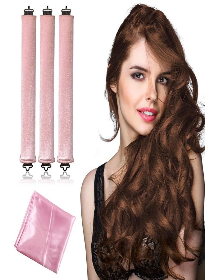 ZIBUYU® Heatless Overnight Hair Curlers Set for Women, 3pcs No Heat Curling Rods with Headscarf and Hook, Comfortable Sleep-In Hair Curlers for Long Hair Blowout, Pink, Gentle Style Tool - Image 1