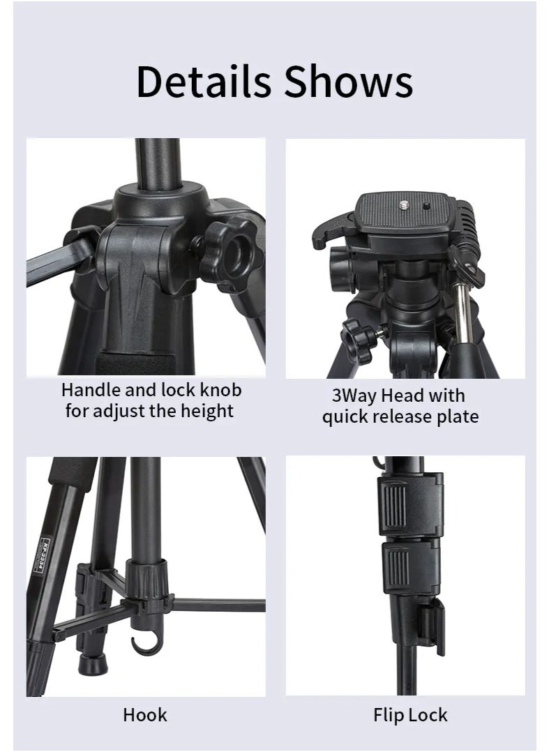 Professional Tripod for Digital Cameras and DSLRs KP-2234 , Sturdy Aluminum Base, 360° Rotation for Precise Panoramic Shooting, Sleek and Lightweight Design, Compatible with Most Cameras , Ideal for Photographers, Vloggers, and Content Creators - Black