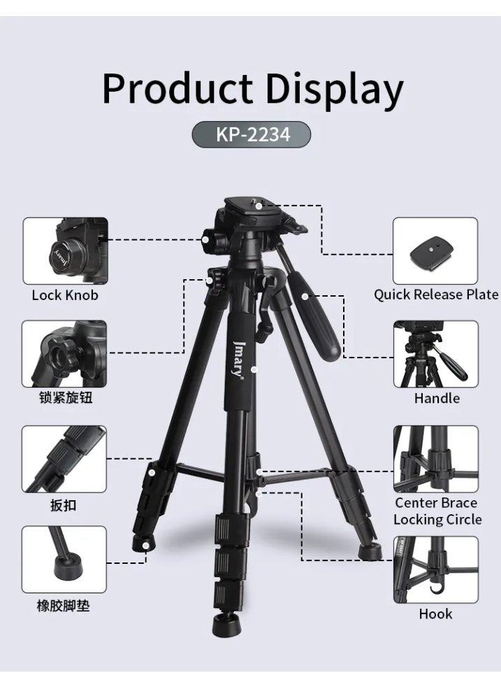 Professional Tripod for Digital Cameras and DSLRs KP-2234 , Sturdy Aluminum Base, 360° Rotation for Precise Panoramic Shooting, Sleek and Lightweight Design, Compatible with Most Cameras , Ideal for Photographers, Vloggers, and Content Creators - Black