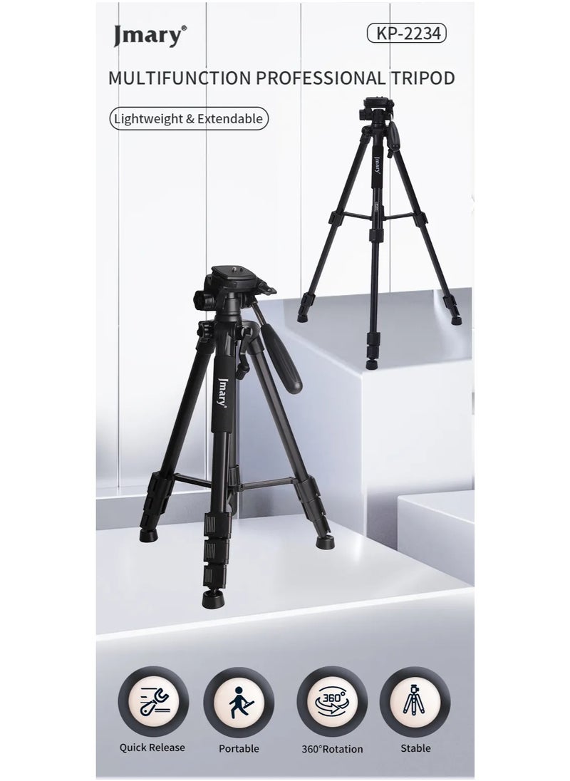 Professional Tripod for Digital Cameras and DSLRs KP-2234 , Sturdy Aluminum Base, 360° Rotation for Precise Panoramic Shooting, Sleek and Lightweight Design, Compatible with Most Cameras , Ideal for Photographers, Vloggers, and Content Creators - Black