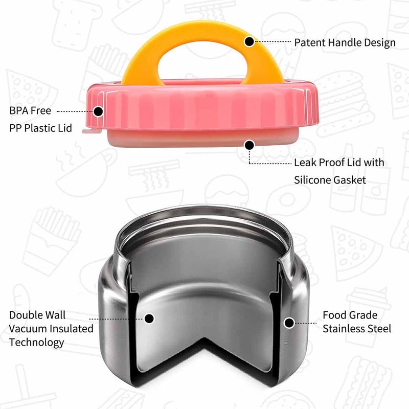 MAISON HUIS 8oz Soup Thermo Wide Mouth Vacuum Insulated Food Jar for Hot&Cold Food, Leak Proof Stainless Steel Kids Lunch Container for School Travel(Pink) - Image 2