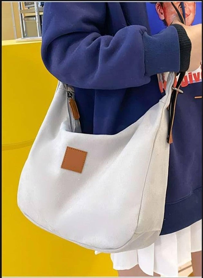 HaveGlam Women Canvas Shoulder Bag with PU Leather Patchwork | Stylish Hobo Sling Bag for Ladies | Trendy Handbag with Mini Coin Pouch | Casual Tote Purse for Daily Use (White) - Image 5