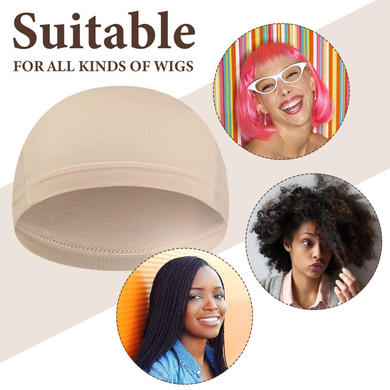 Janmercy 4 Pcs Beige Wig Caps for Women Bamboo Fiber Stretchy Bald Cap Under Wigs Chemotherapy Cap for Sleeping Hair Loss Patient (L) - Image 5