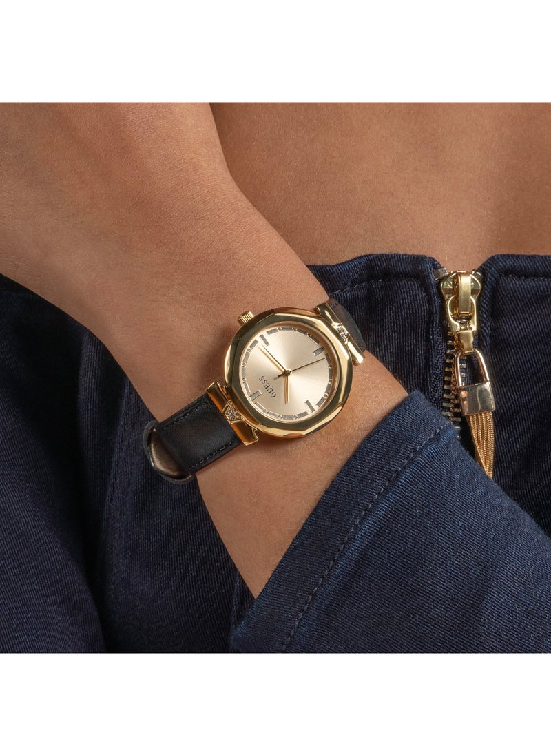 GUESS Guess Women's 34mm Gold Rumour Black Leather Quartz Watch GW0689L2  - Image 5