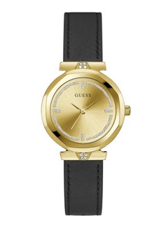 GUESS ساعة كواتز جلدية سوداء برباط ذهبي 34 مم من غس  - Image 1